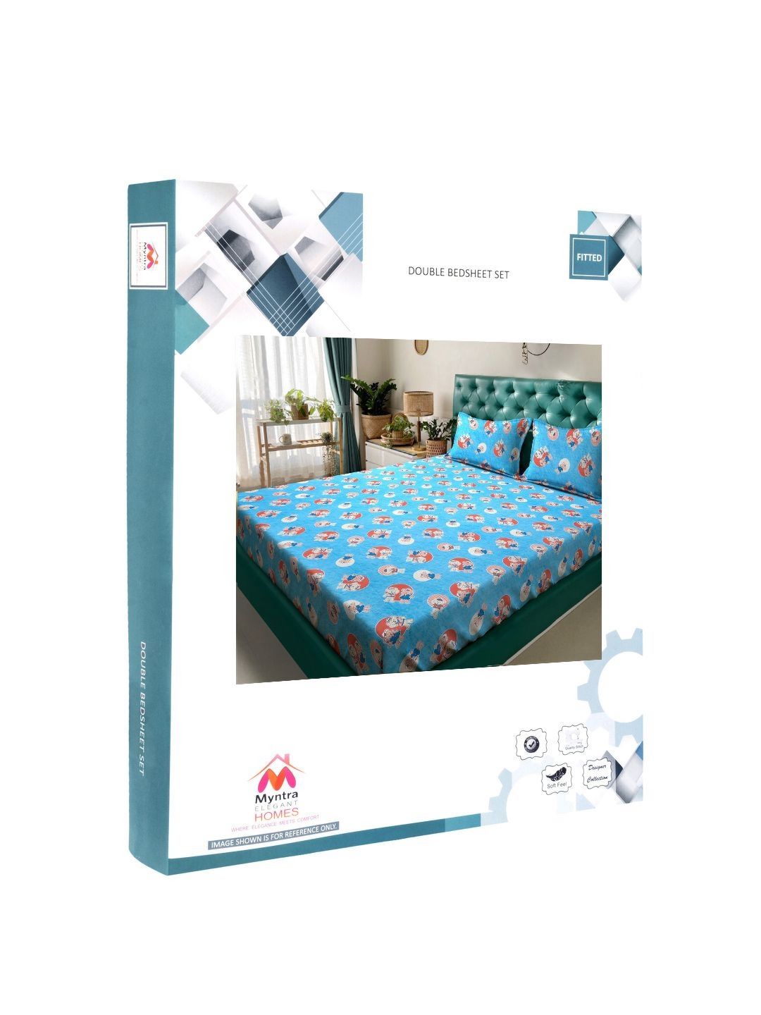 Myntra Elegant Homes Biru Kapas Perbualan 400 TC Dilengkapi Cadar King Superfine dengan 2 Sarung Bantal-98 x 89 inci