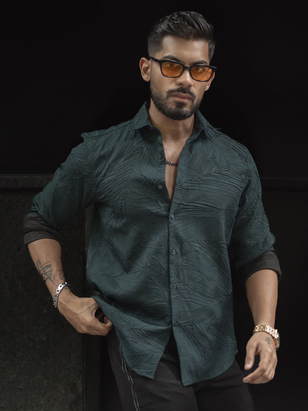 Powerlook Men Spread Collar Textured Casual Shirt