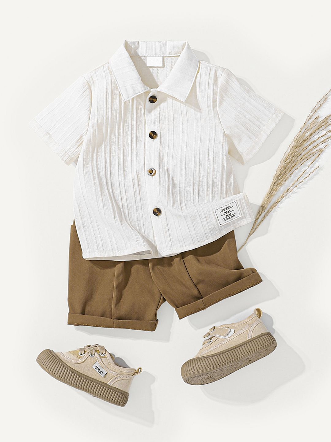 YK Boys Self Design Short Sleeves Shirt With Shorts