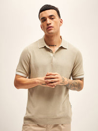 THE BEAR HOUSE Men Solid Polo Collar Cotton T-shirt