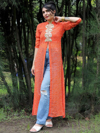 KALINI Georgette Mandarin Collar Bandhani Printed Embroidery A Line Kurta