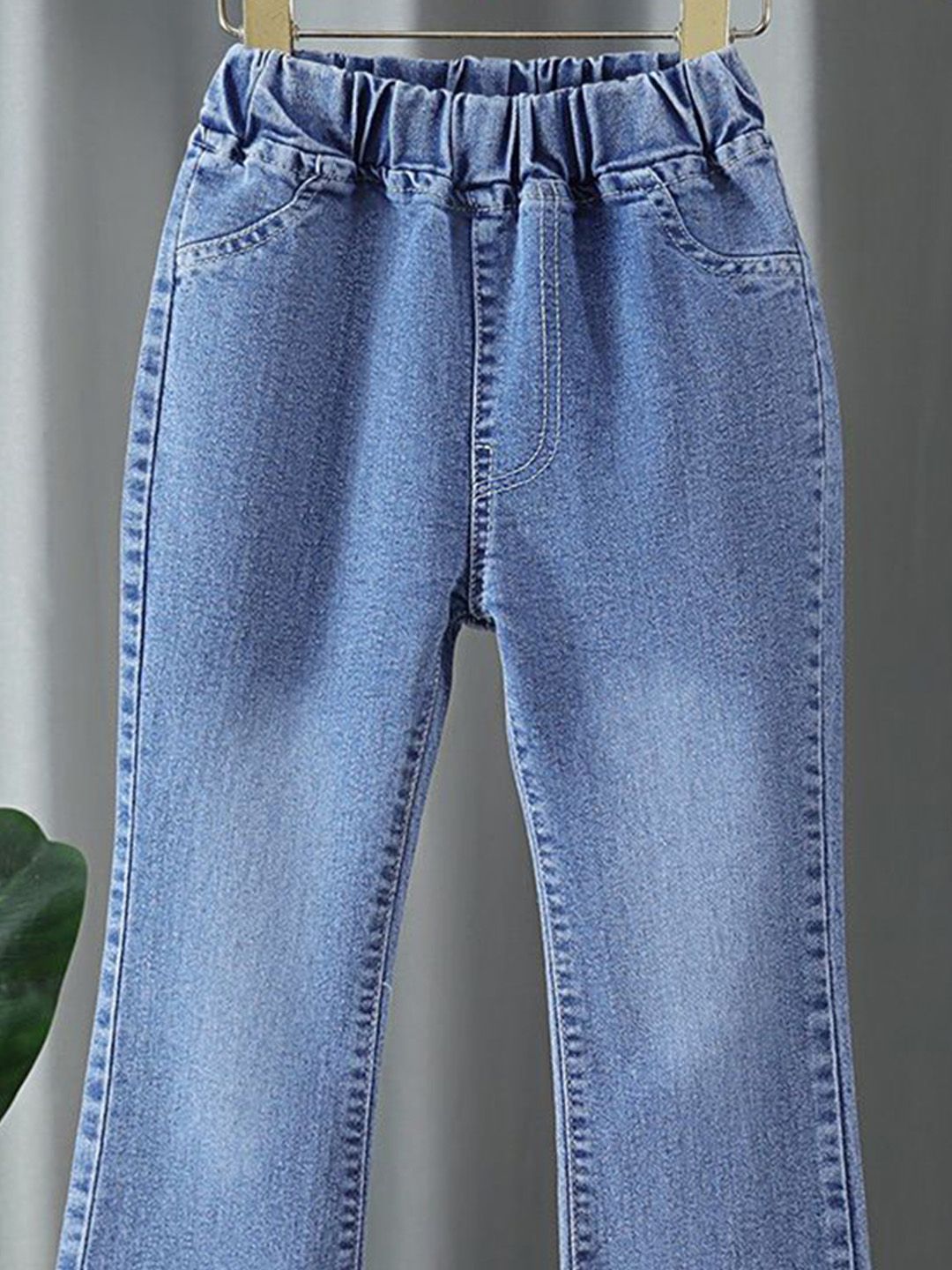 YK Girls Comfort Relaxed Fit High-Rise Light Fade Embellished Stretchable Jeans