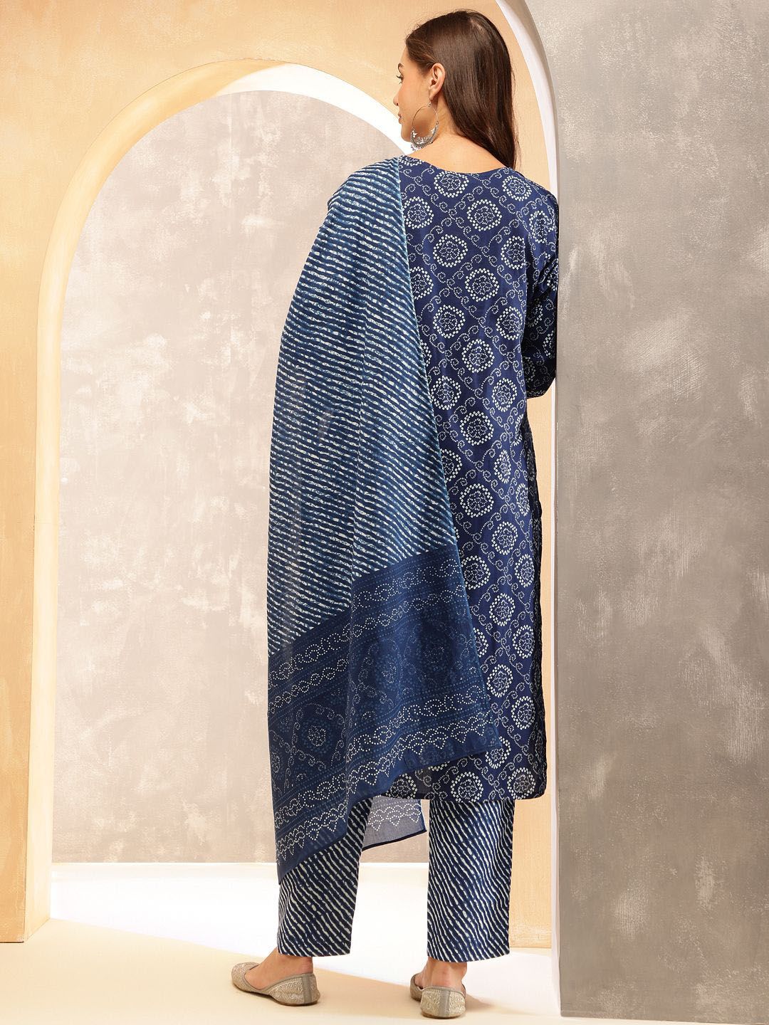 Anouk Women Ethnic Motifs Printed Regular Sequinned Pure Cotton Kurta with Trousers & With Dupatta