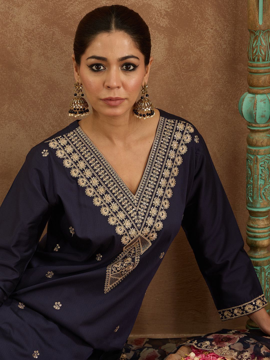 Indo Era Women Ethnic Motifs Embroidered Regular Kurta with Trousers & With Dupatta