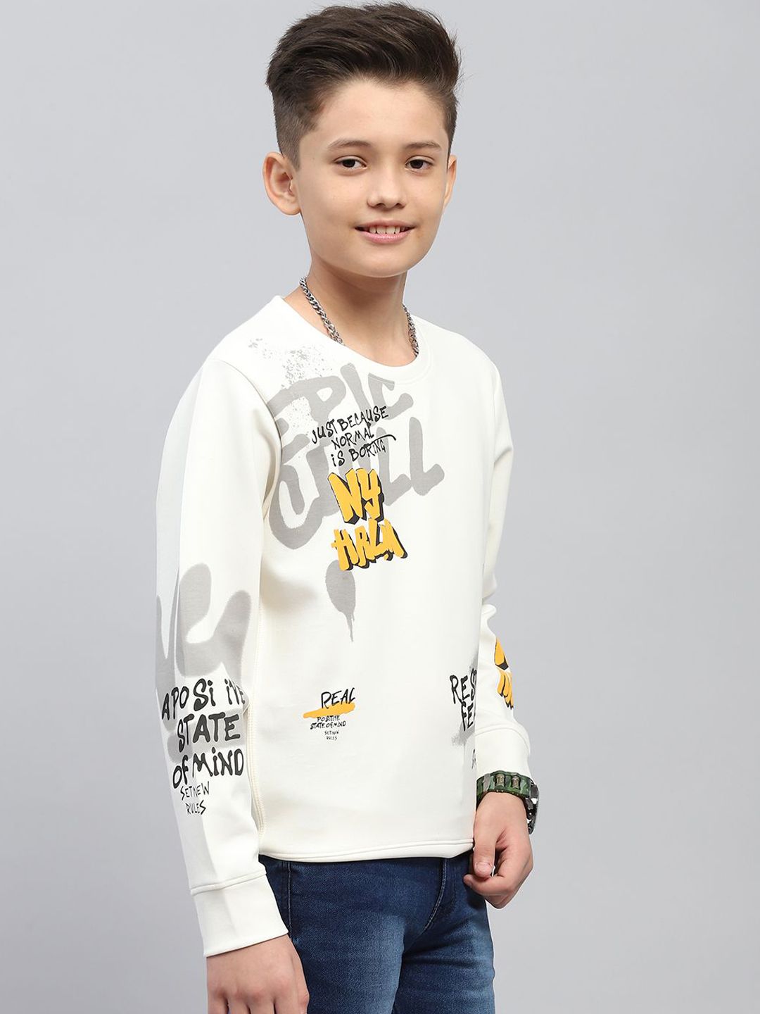 Monte Carlo Boys Printed Solid Cotton Sweatshirt