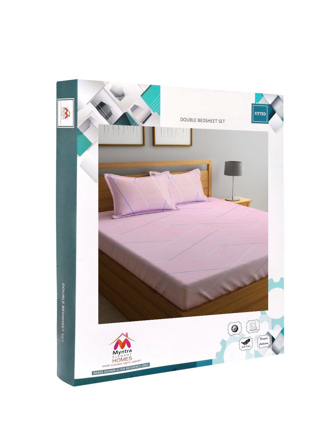 Myntra Elegant Homes Merah Jambu Kapas Geometrik 300 TC Dilengkapi Cadar King Halus dengan 2 Sarung Bantal-98 x 87 inci