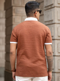 Powerlook Men Self Design Polo Collar Cotton T-shirt