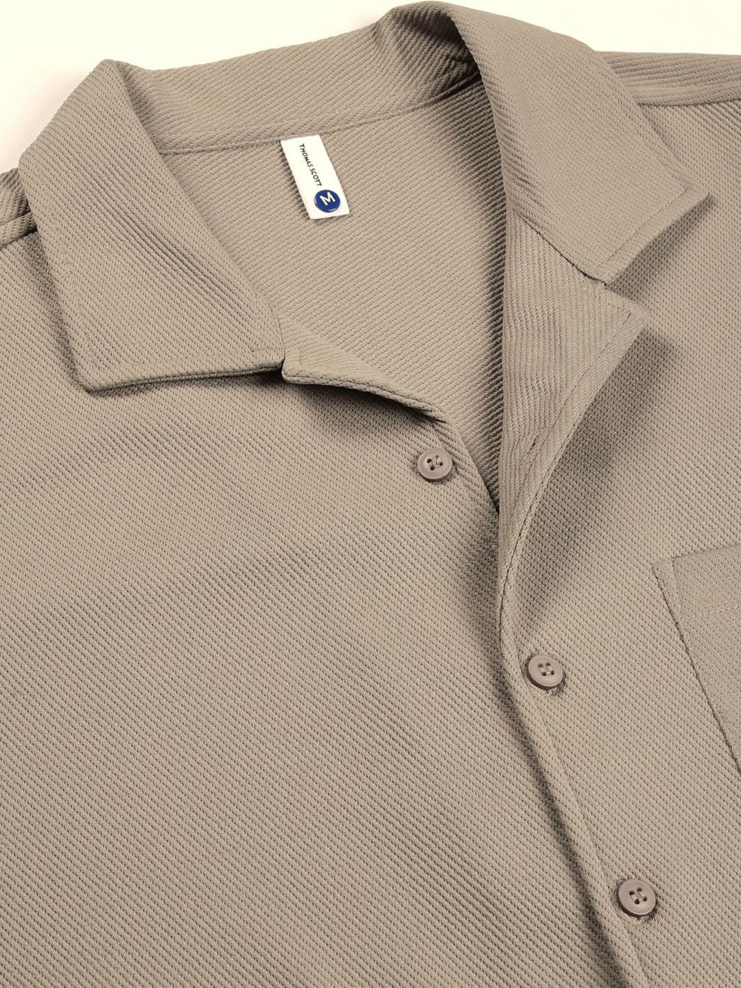 Thomas Scott Men Premium Cuban Collar Textured Casual Shirt