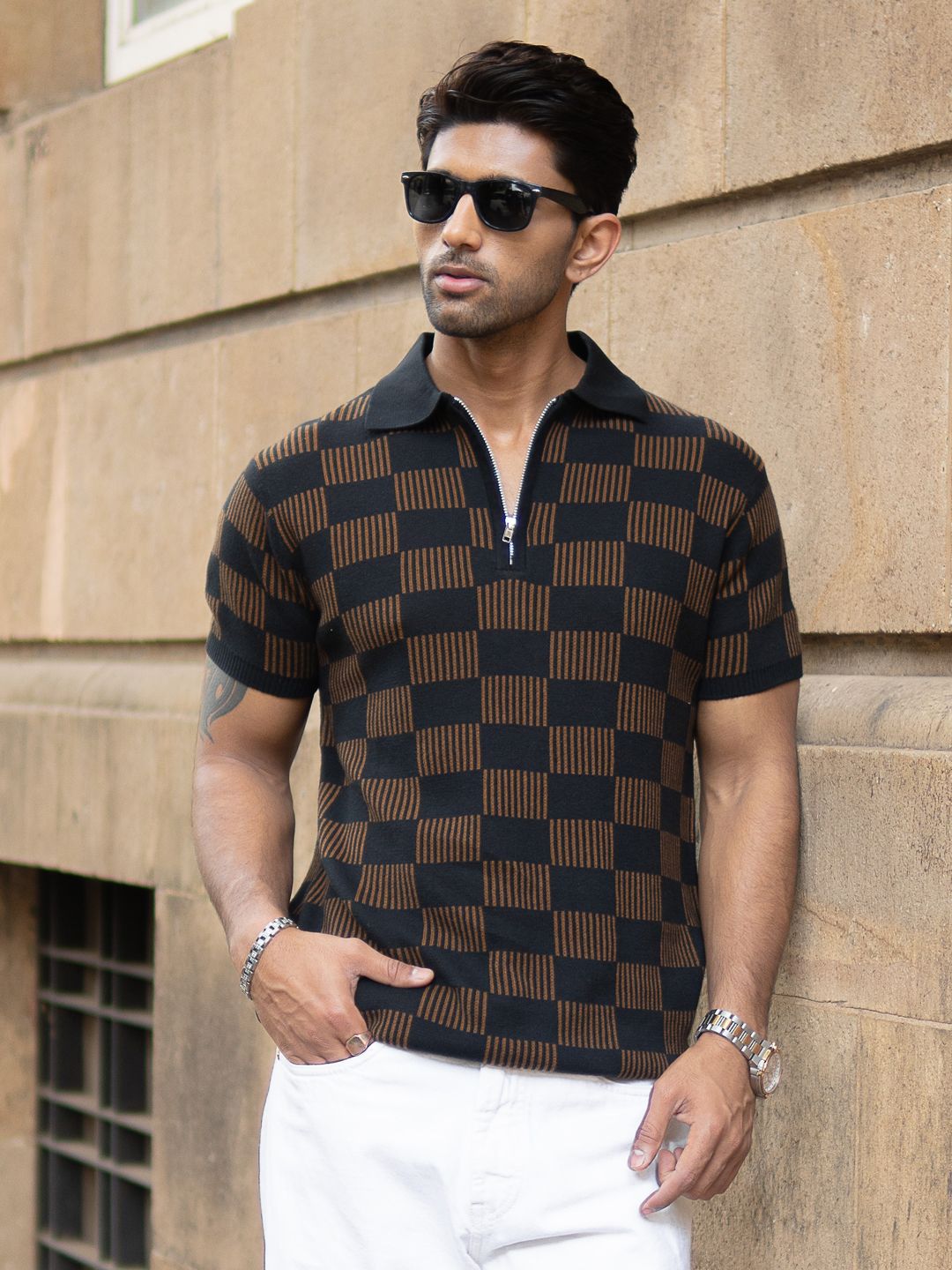 Powerlook Men Checked Polo Collar T-shirt