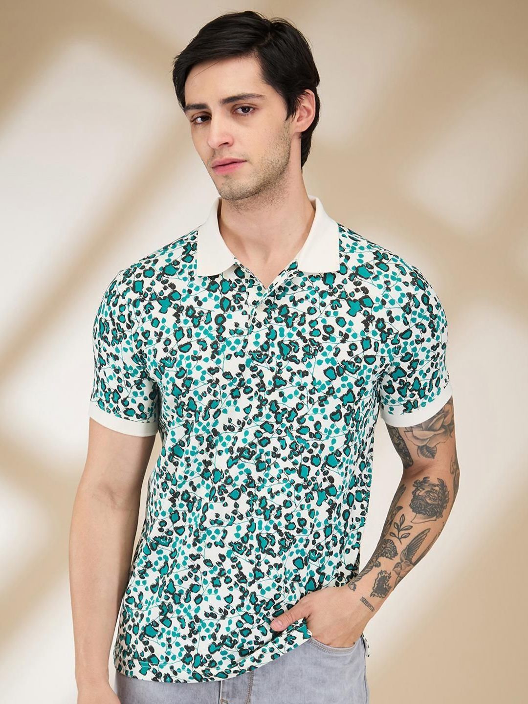 Being Human Men Abstract Printed Polo Collar Slim Fit T-shirt