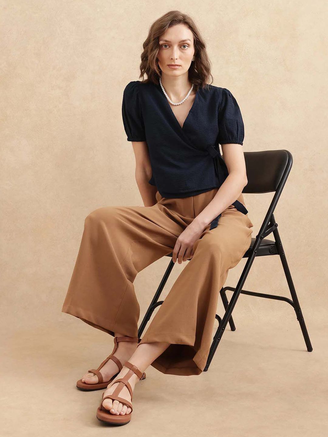 RAREISM Puff Sleeve Cotton Wrap Top