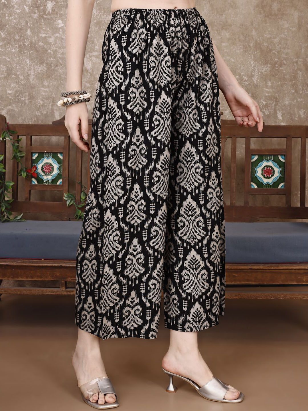 KALINI Ethnic Motifs Printed V-Neck Tunic With Palazzo