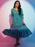 Libas Women Floral Printed Layered Fit & Flare Cotton Midi Dress