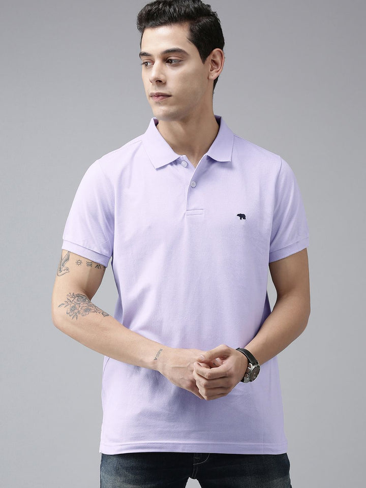 THE BEAR HOUSE Men Violet Polo Collar Slim Fit T-shirt