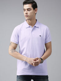 THE BEAR HOUSE Men Violet Polo Collar Slim Fit T-shirt