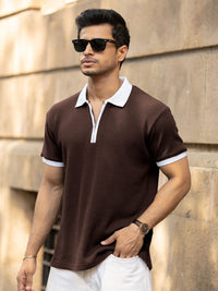 Powerlook Men Self Design Polo Collar T-shirt