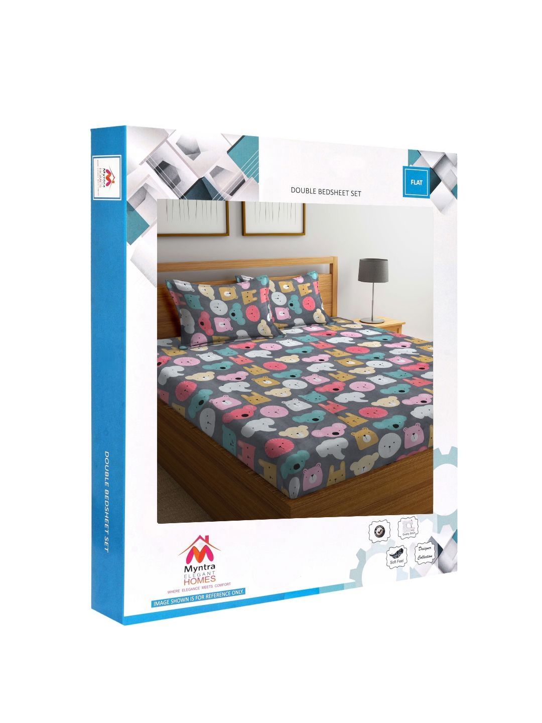 Myntra Elegant Homes Bercetak Kelabu & Merah Jambu Set Cadar King 300 TC 2.50 m x 2.20 m