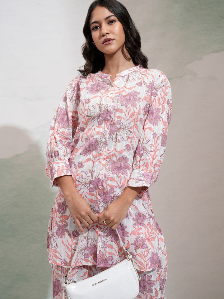 Vishudh Floral Printed Mandarin Collar Tunic With Palazzos