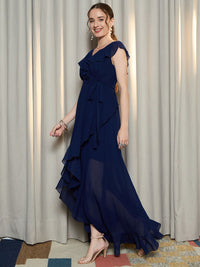 Berrylush Women V-Neck A-Line Maxi Dress With Ruffles Detail