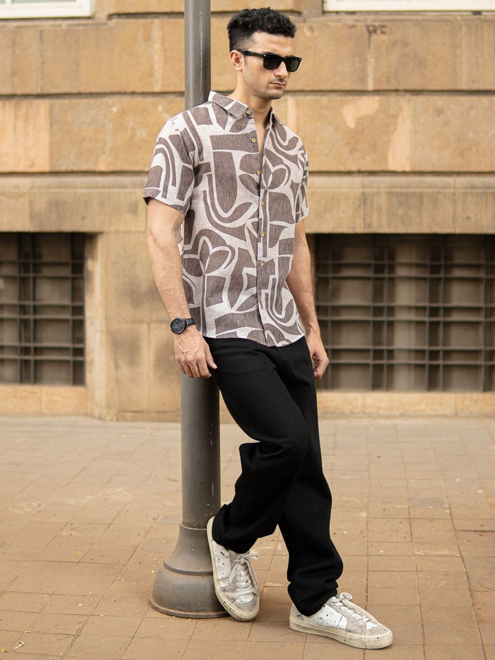 Powerlook Abstract Printed Spread Collar Casual Shirt