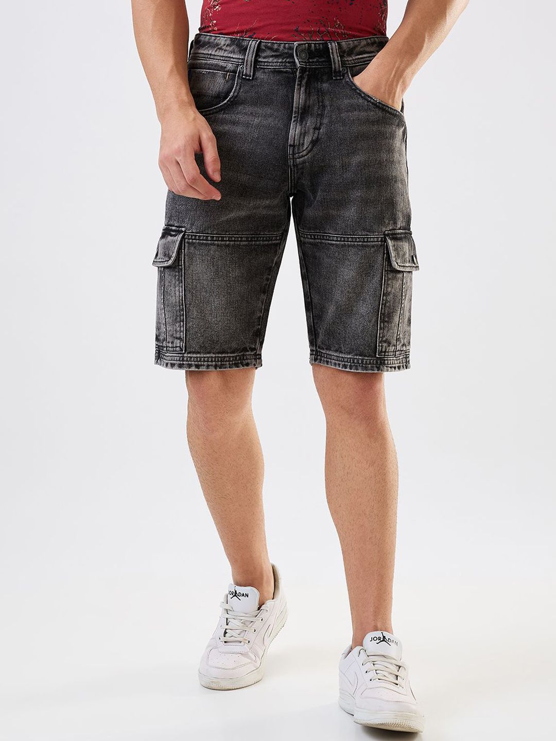 SPYKAR Men Washed Regular Fit Cotton Denim Shorts