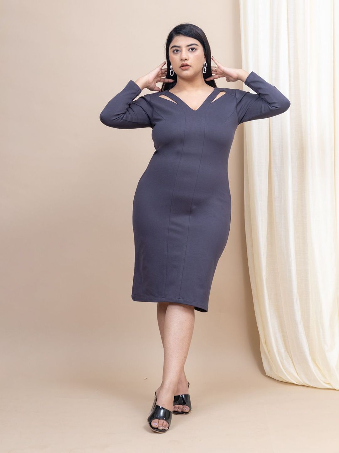 Mamicha Women Plus Size V-Neck Bodycon Dress