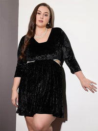 SASSAFRAS Curve Women Embellished Velvet Fit & Flare Dress