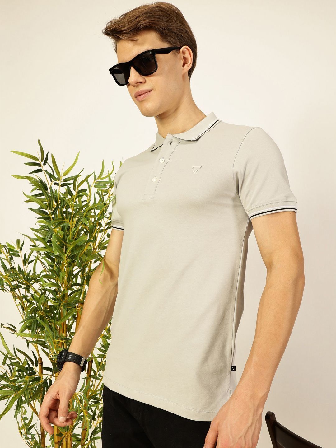 Thomas Scott Men Solid Polo Collar Cotton T-shirt