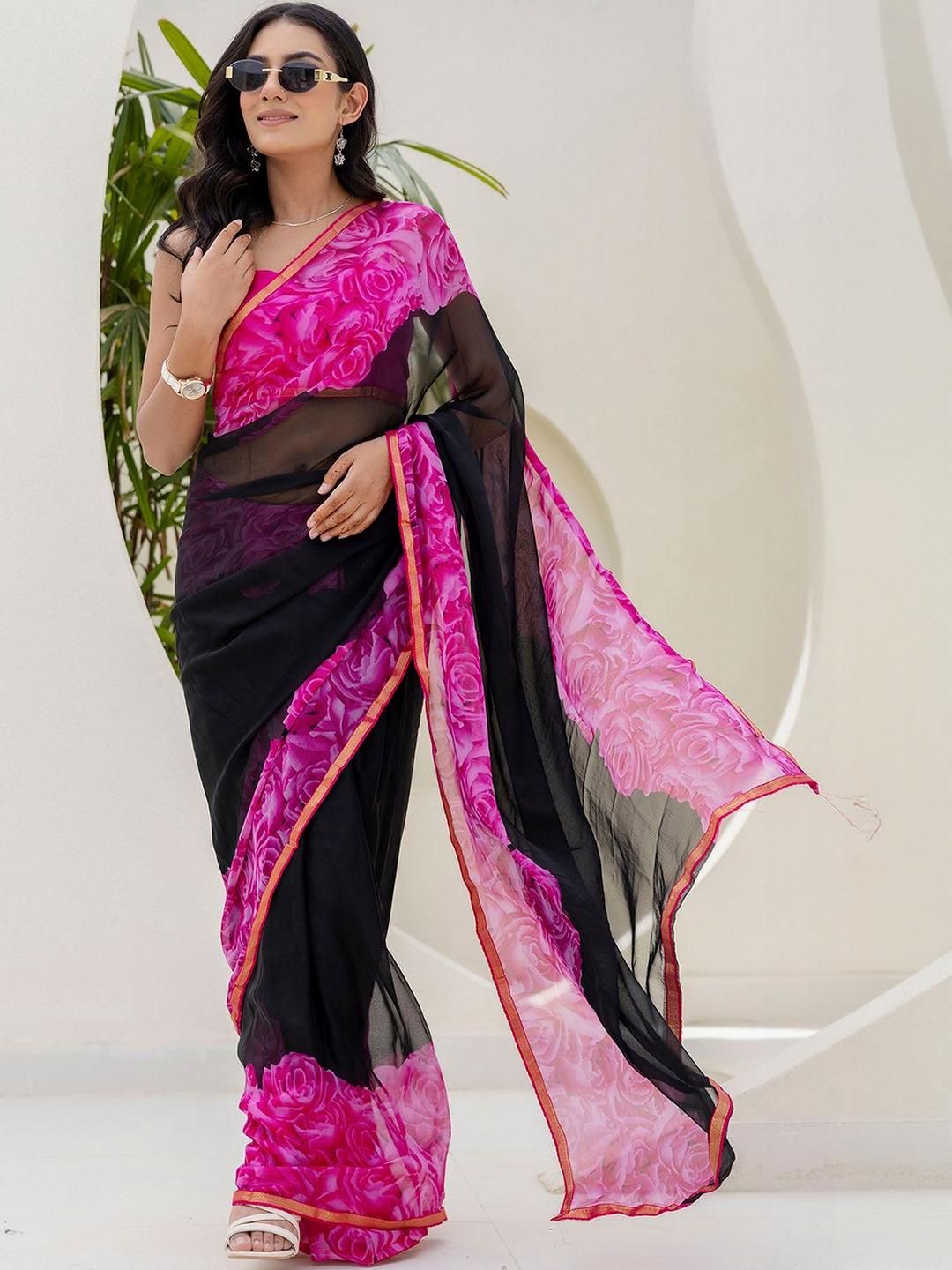 KALINI Floral Pure Chiffon Saree