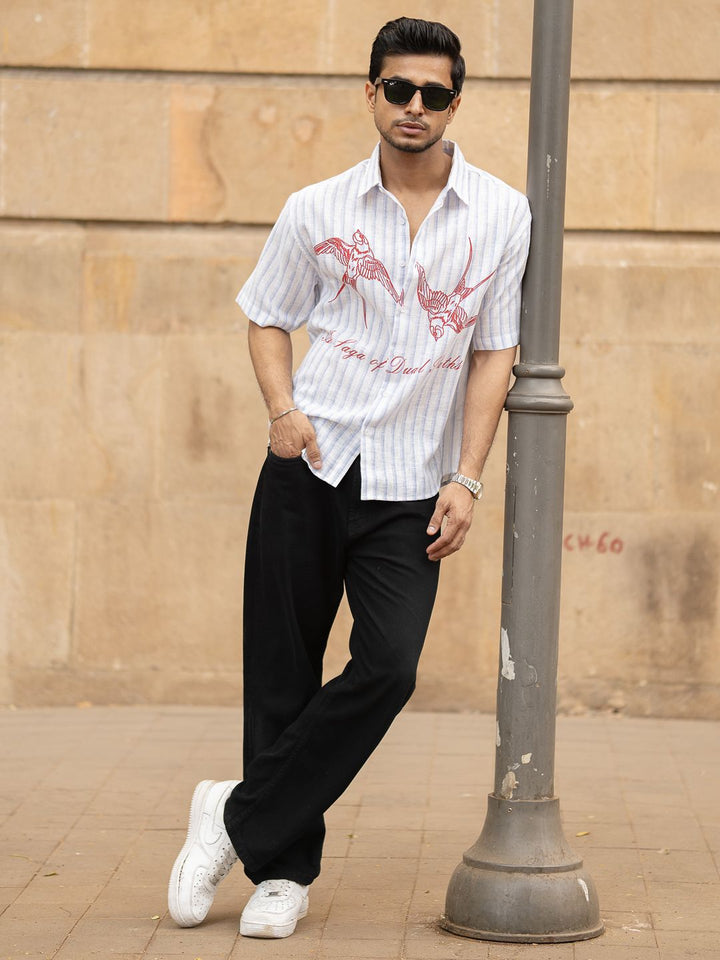 Powerlook Men Striped Spread Collar Cotton Oversized Casual Shirt