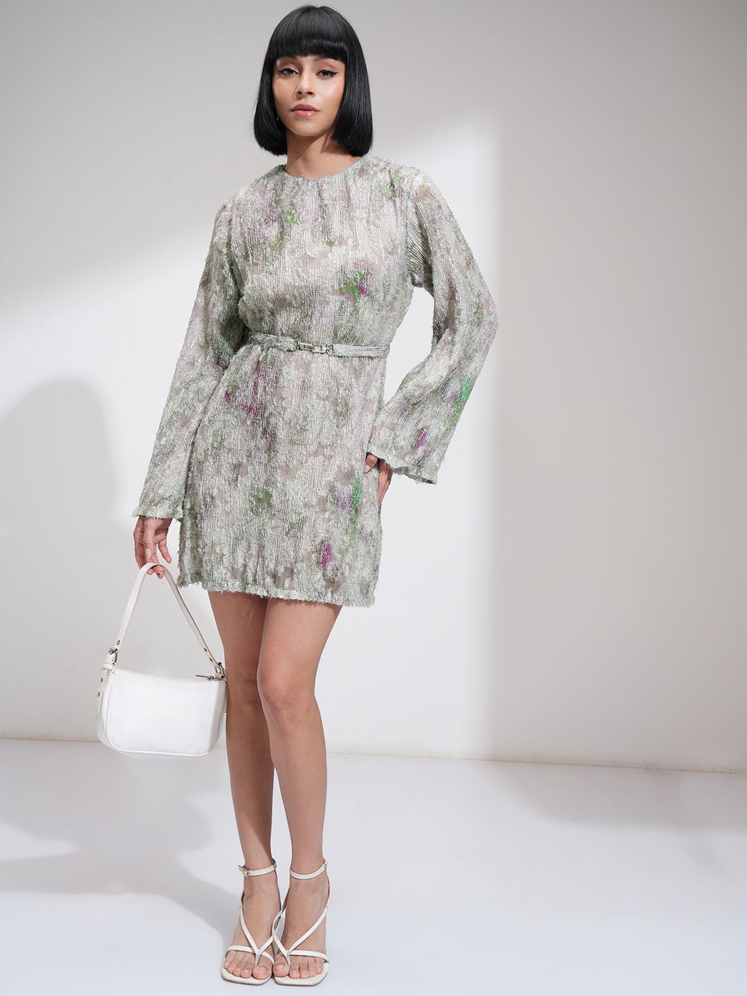 ESPYR By Tokyo Talkies Jacquard Sheath Mini Dress With Belt