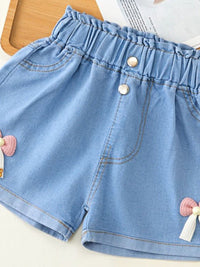 YK Girls Embellished Washed Denim Shorts