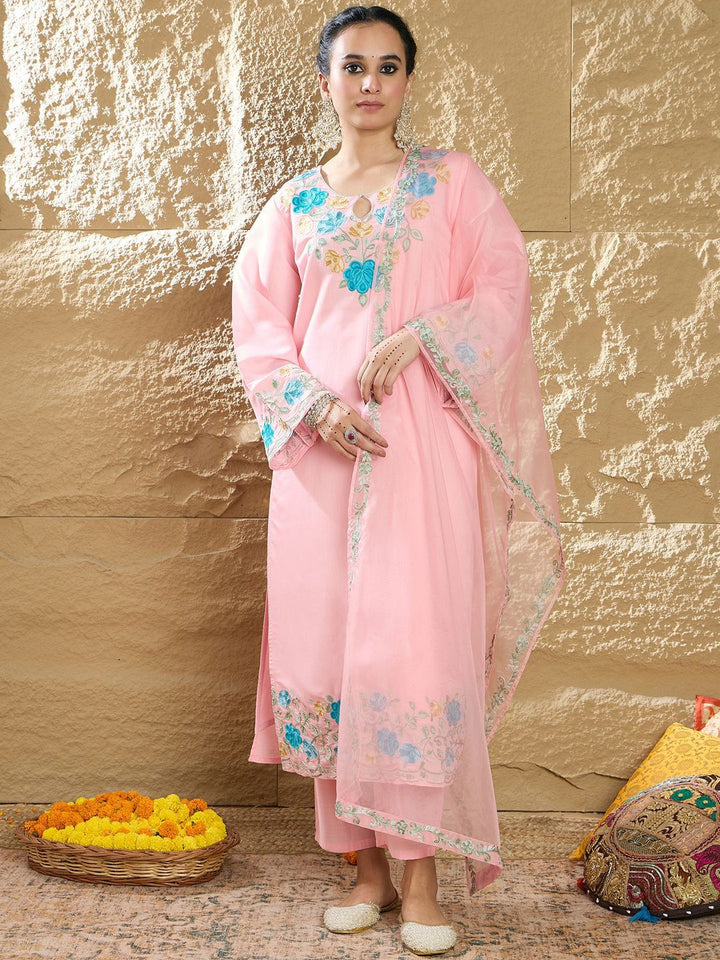 Indo Era Women Floral Embroidered Regular Thread Work Kurta with Trousers & With Dupatta