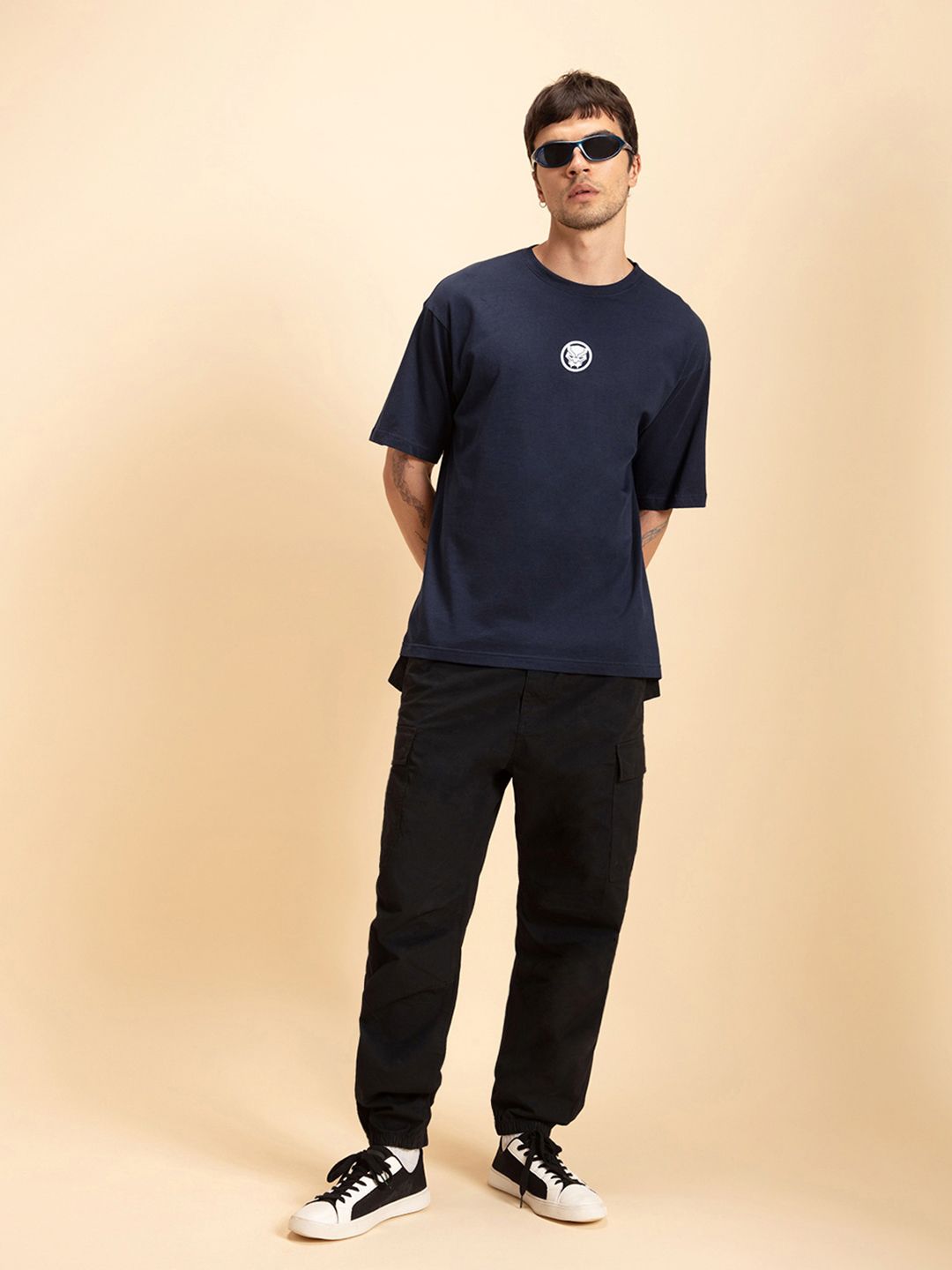 Bewakoof rinted Drop-Shoulder Sleeves Oversized Pure Cotton T-shirt