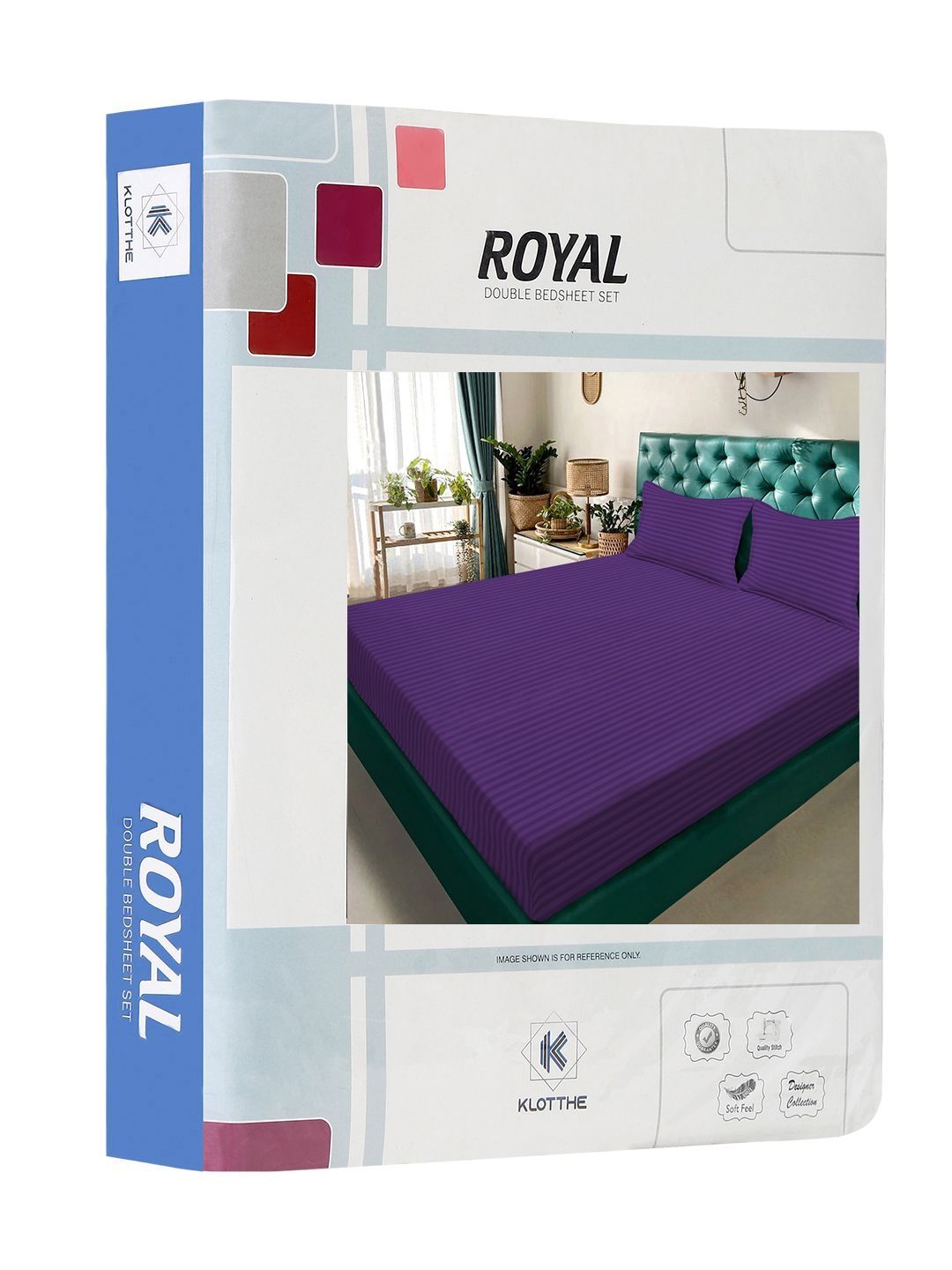 KLOTTHE Cadar Katil King 300 TC Berjalur Ungu dengan 2 Sarung Bantal