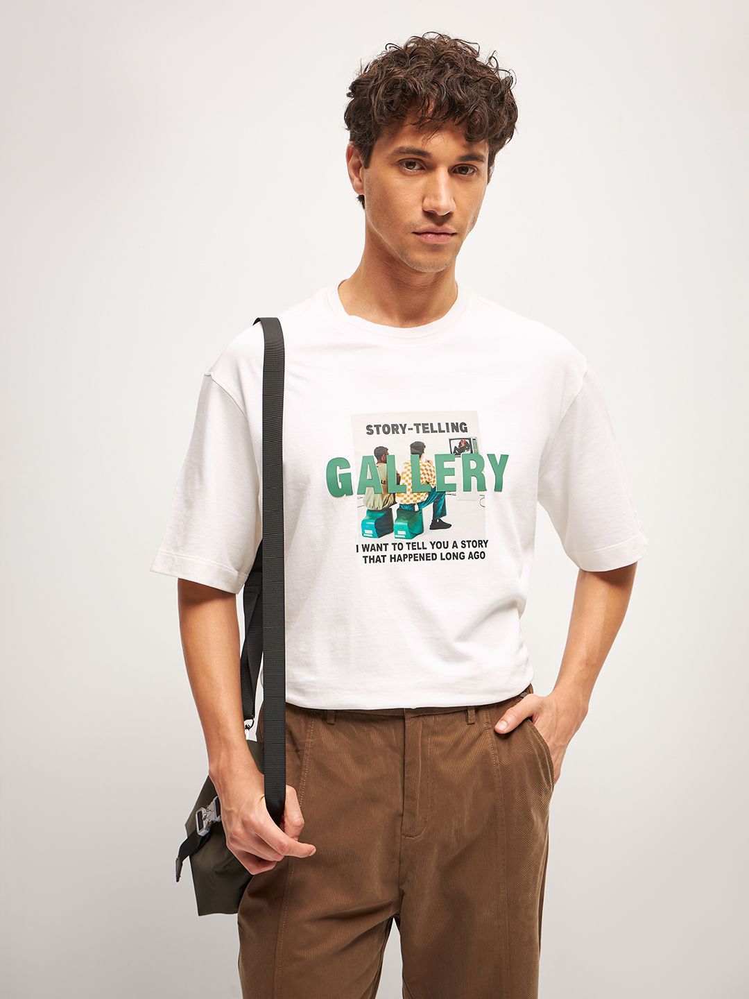 THE BEAR HOUSE Men Typography Printed Round Neck Pure Cotton Oversized T-Shirt