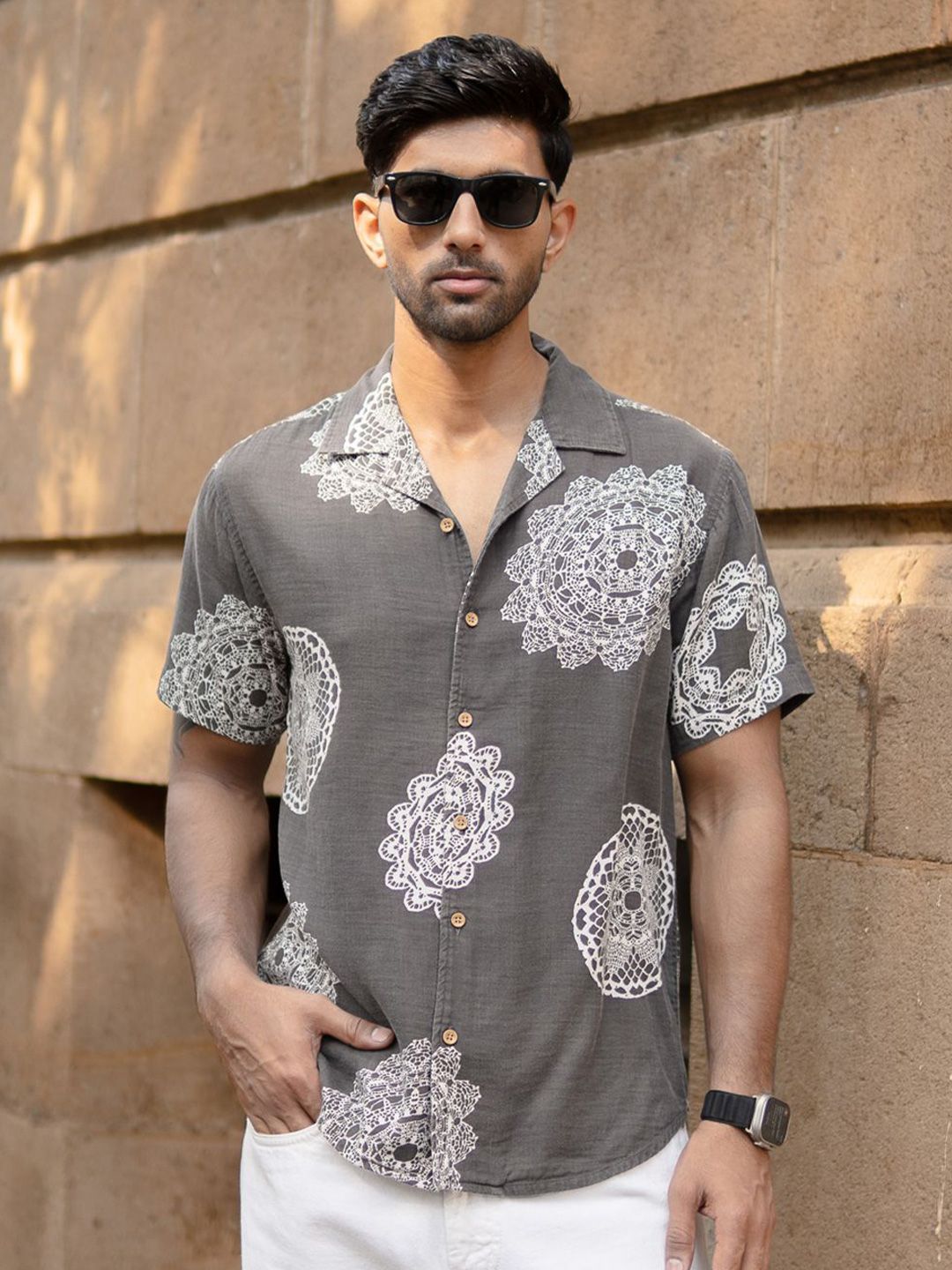 Powerlook Men Grey Mandala Printed Shirt