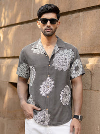 Powerlook Men Grey Mandala Printed Shirt