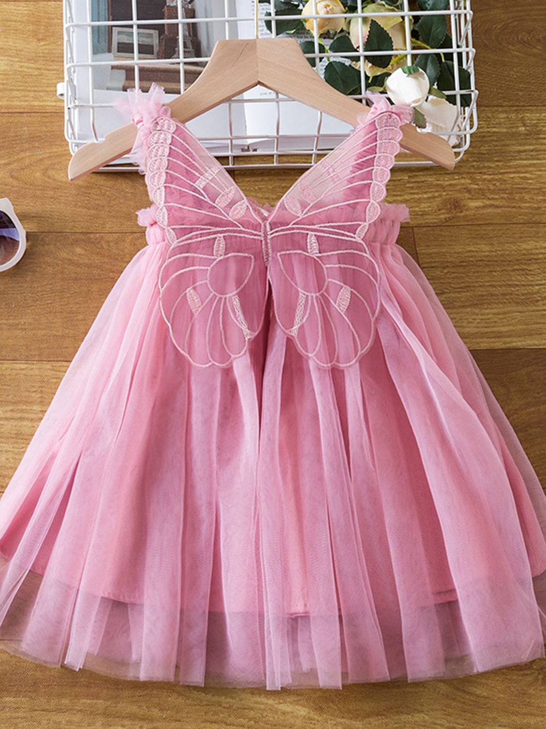 YK Girls Self Design V-Neck Fit & Flare Dress