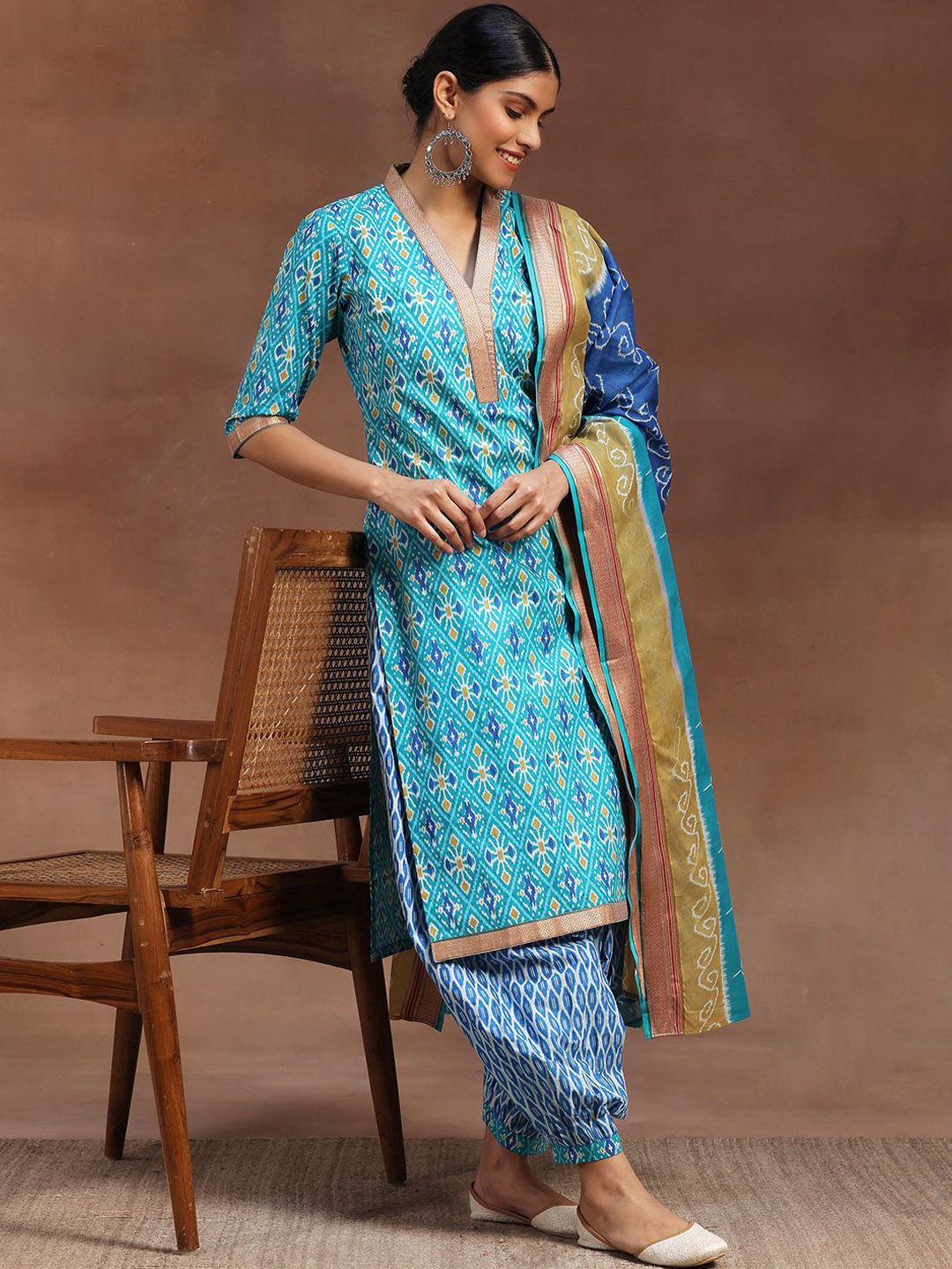 Libas Ethnic Motifs Printed Gotta Patti Pure Cotton Kurta with Salwar & Dupatta