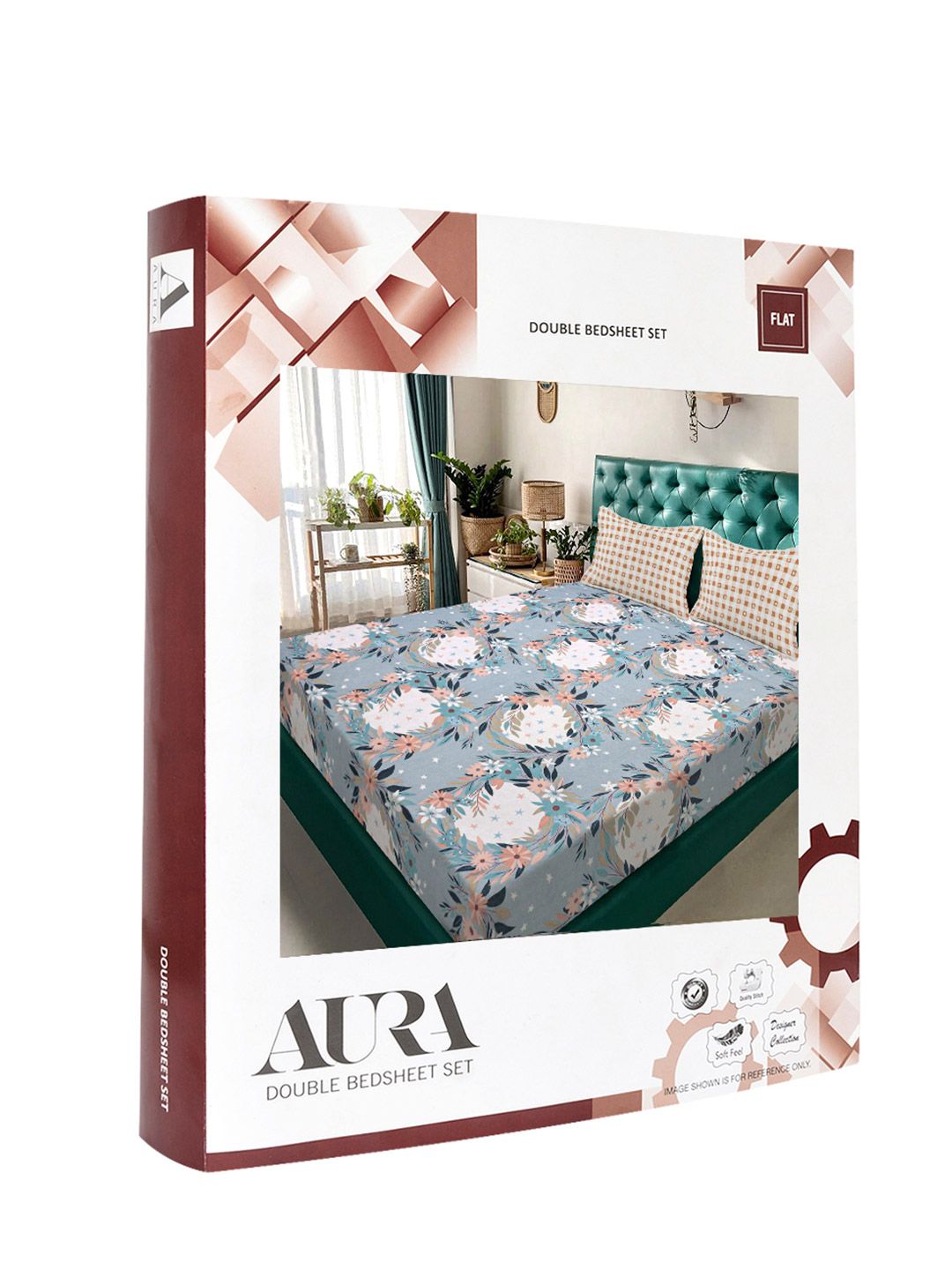 Aura Blue & White Floral Printed Set Cadar King 300 TC 2.5 x 2.25 m