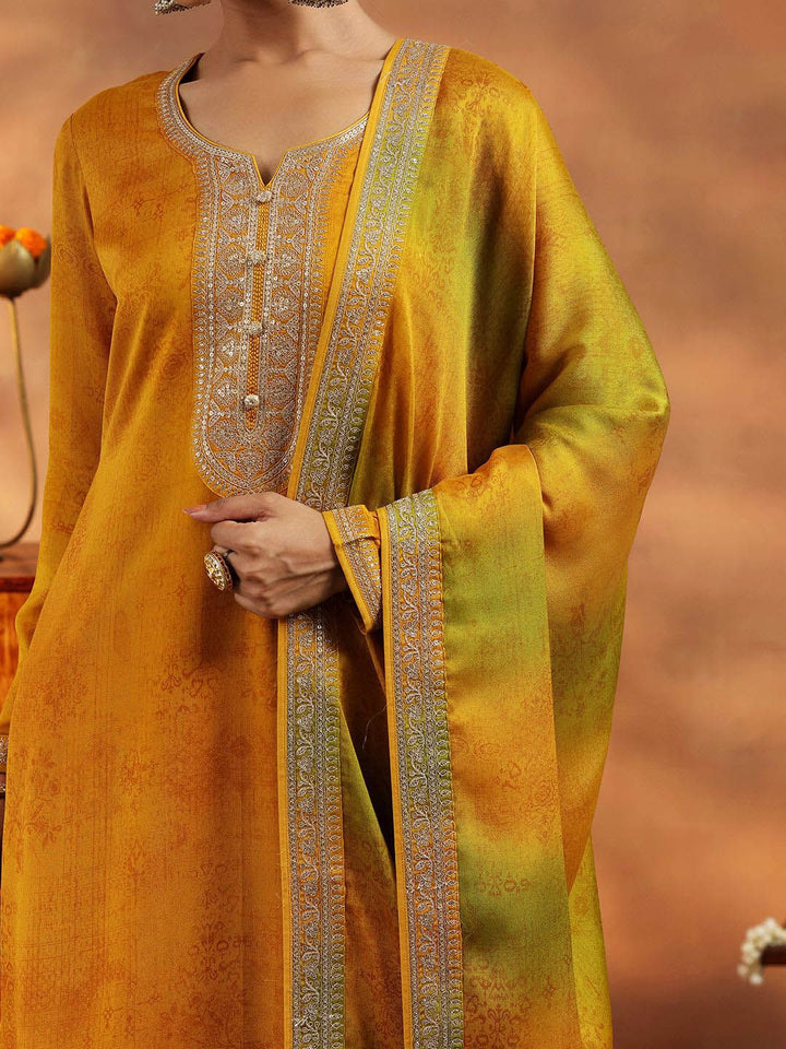 Libas Floral Embroidered Sequinned Straight Kurta With Trousers & Dupatta