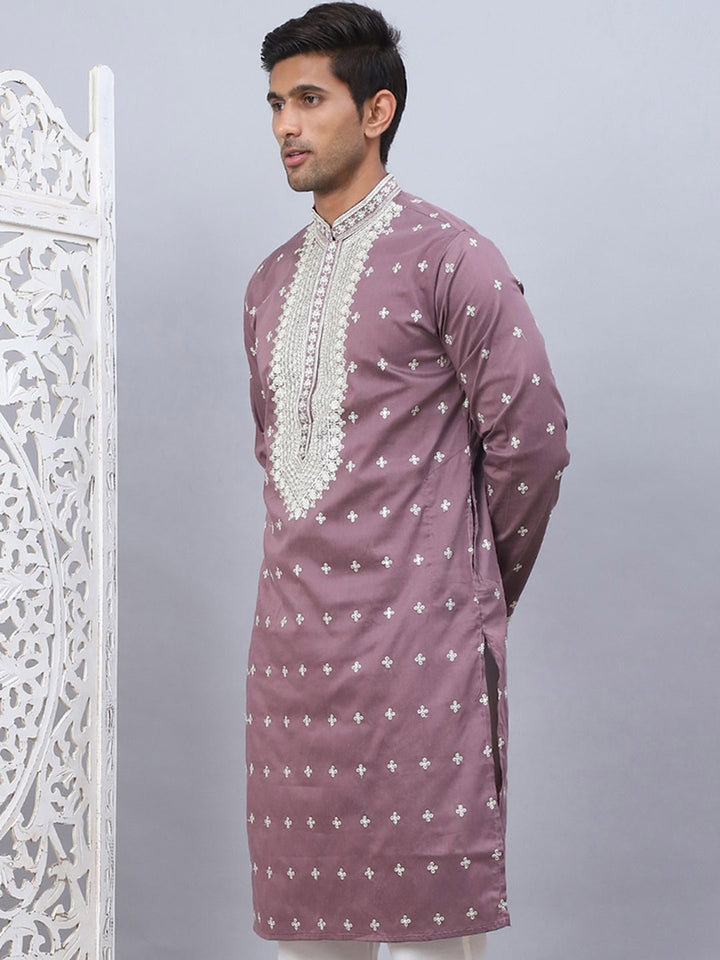 Jompers Floral Sequins Embroidered Mandarin Collar Straight Kurta
