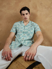 DENNISON Men White Regular Fit Printed Casual Shirt