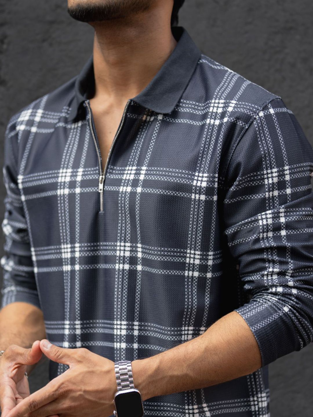 Powerlook Men Checked Polo Collar T-shirt