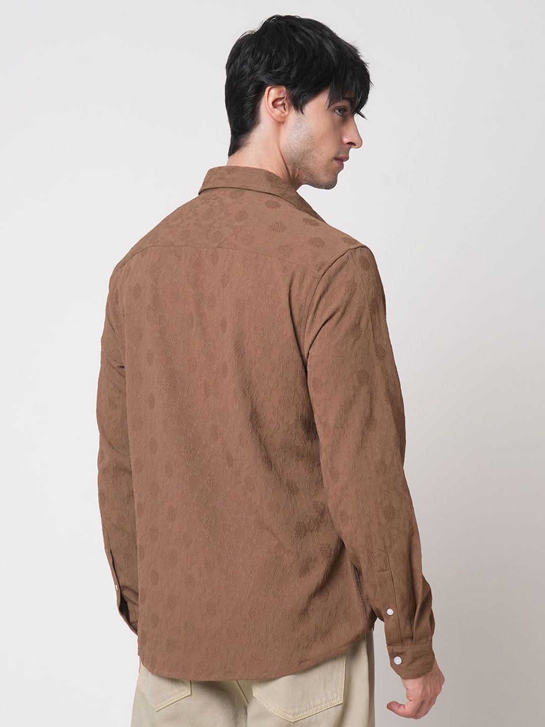 VASTRADO Men Classic Spread Collar Textured Slim Fit Casual Shirt