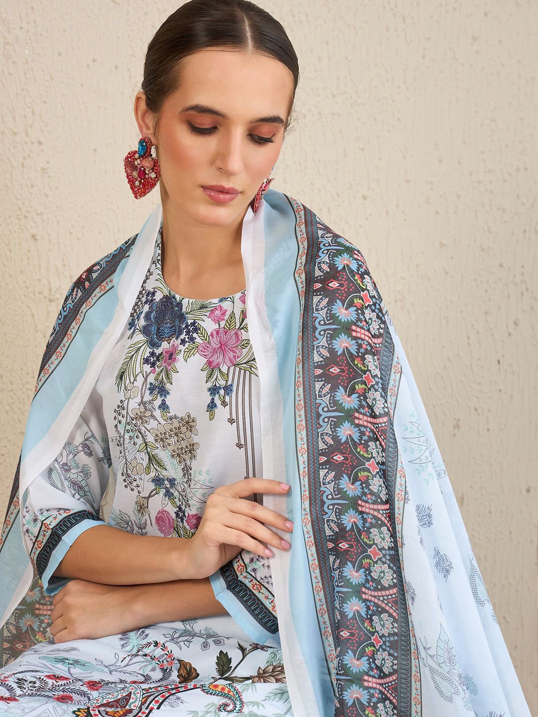 Indo Era Ethnic Motifs Printed Kurta With Trousers & Dupatta