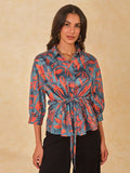 AND Women Abstract Printed Shirt Collar Cotton Top