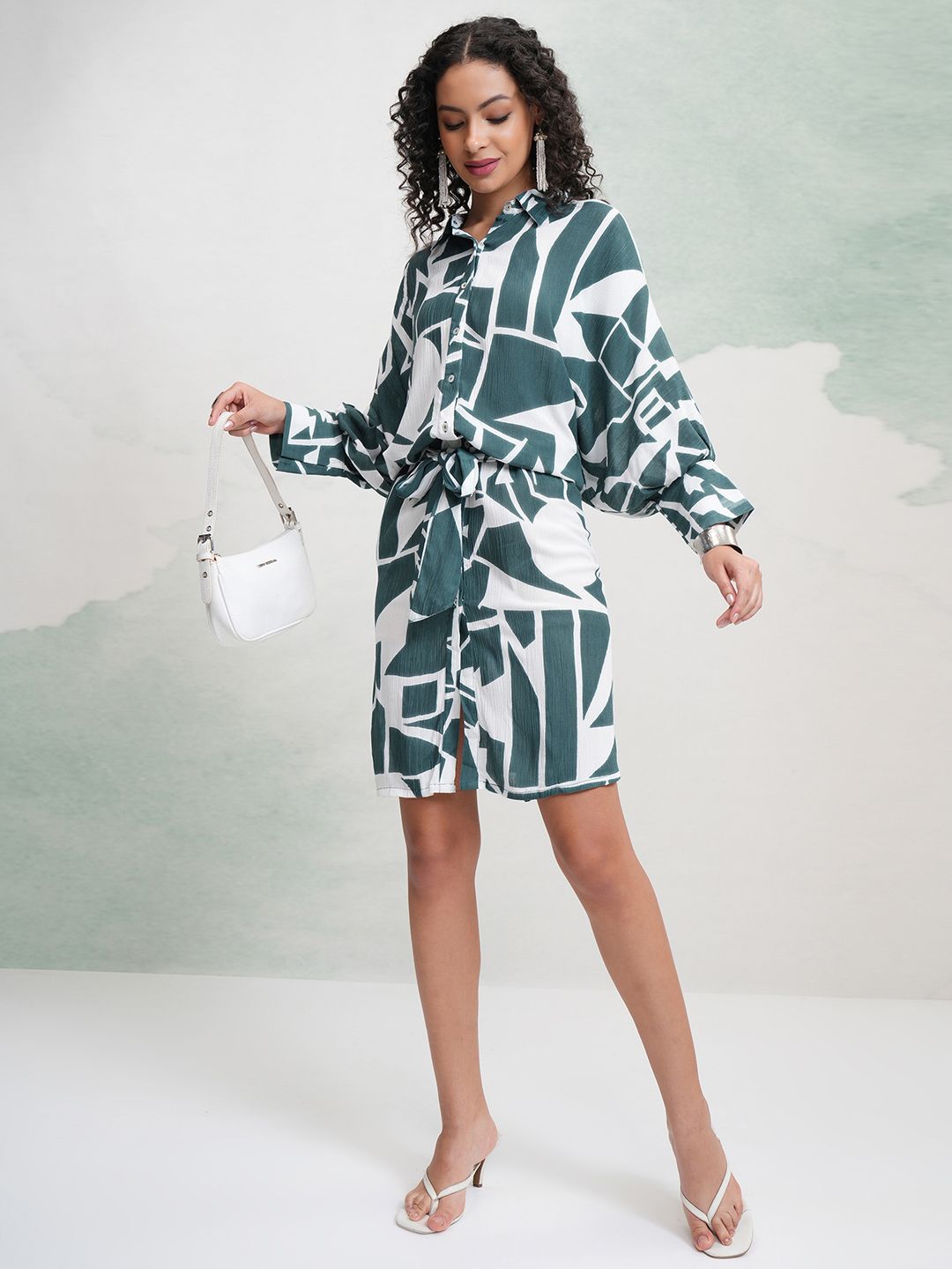 Vishudh Abstract Printed Shirt Cotton Mini Dress