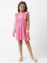 Nauti Nati  Girls' Textured Knit Ruffle Sleeves Floral Frock